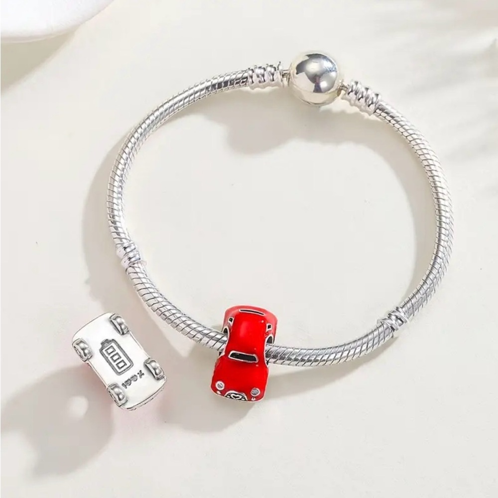 Red Volkswagen Beetle Charm with Red Heart Details - Picture 4 of 8